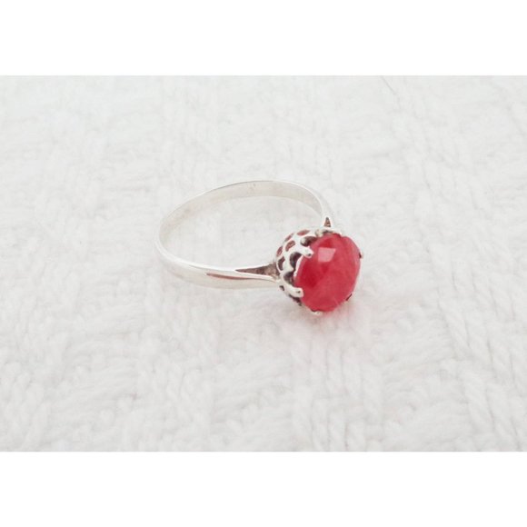Natural Red Rhodonite Ring, Natural Faceted Rhodonite Sterling Silver Size 7.5 - Picture 3 of 7